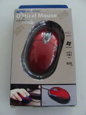 NIB Red Tech Universe Optical Mouse With LED Lighting USB 2.0 Wired - Image 1 of 4