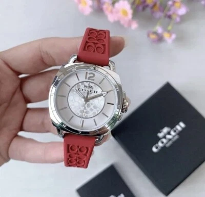 Nuevo con etiquetas 14503878 Rojo Coach Mujeres Novio Logo-Repujado Correa de Goma Reloj 34mm Foto 1 de 4