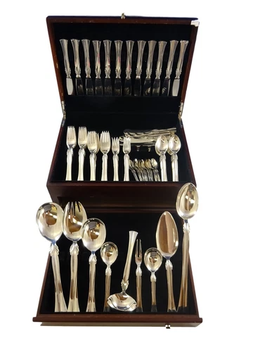 Queen Christina by Frigast Sterling Silver Flatware Set Service 93 Pcs Modern Cover