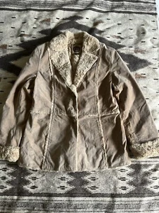 Giacca Suede Leather Jacket Women M Brown Faux Leather and Faux Fur Trim - Picture 1 of 14
