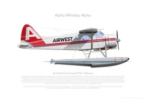 DHC DHC-2 BEAVER C-FAWA AIRWEST 1980 - A3+ Profile Print - Picture 1 of 4