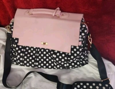 Bolso para portátil a lunares negro y rosa con correa Foto 1 de 4
