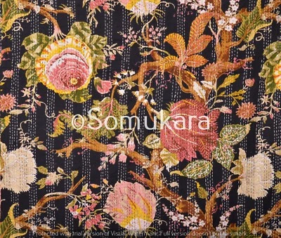 Colcha reversible india hecha a mano Kantha edredón doble algodón arte floral Foto 1 de 4