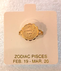 Anneau zodiaque vintage Poissons Le Poisson 2/19-3/20 adj. Taille 5-6,5 années 1980 neuf dans son emballage d'origine - Photo 1/11