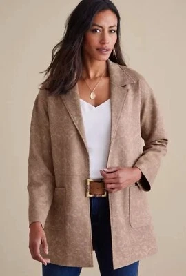 Soft Surroundings Malika Jacket New Small Faux Suede Paisley Embossed Beige Open - Image 1 of 4