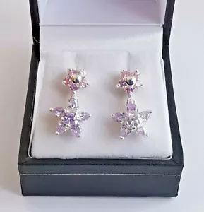 PENDIENTES COLGANTES/GOTA CIRCONITAS CÚBICAS FORMA ESTRELLA PLATA ESTERLINA perno mariposa  - Imagen 1 de 12