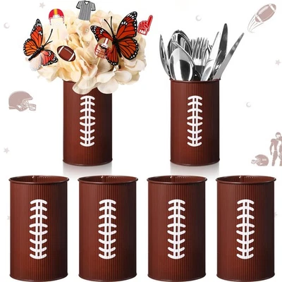 6 Pcs Football Table Centerpiece Football Vases Decor Galvanized Metal Vases ... - Image 1 of 4