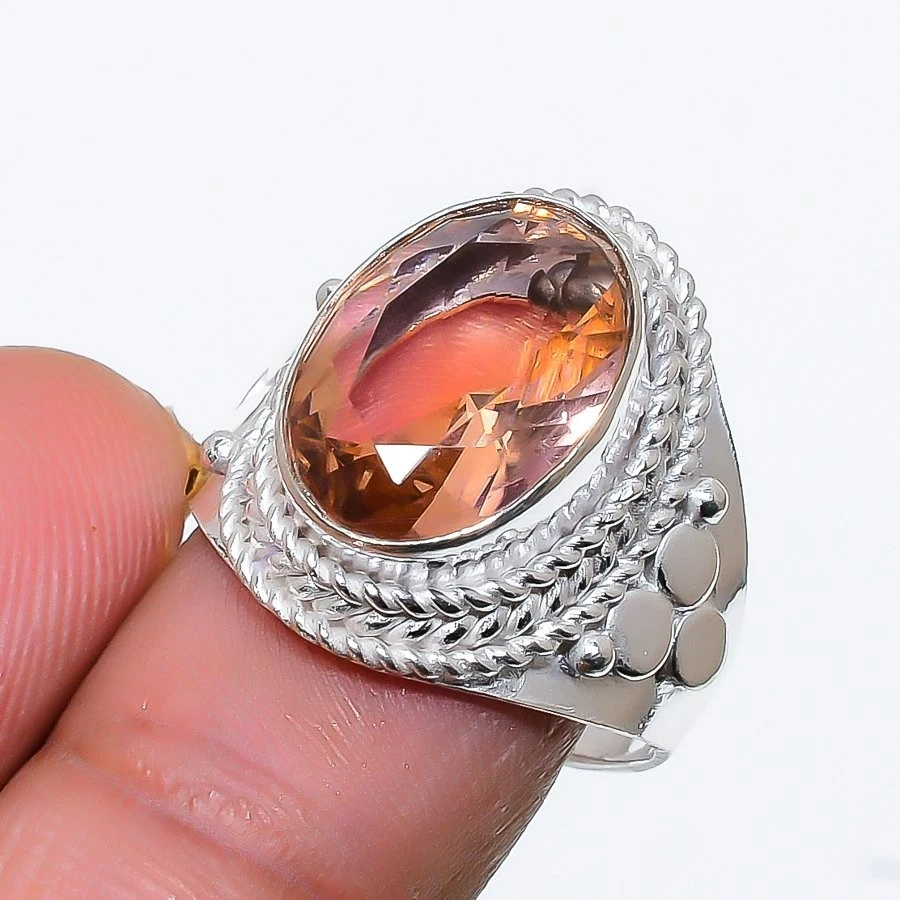 Peach Moranite Gemstone 925 Sterling Silver Jewelry All Size Ring For Gift - Image 1 of 1
