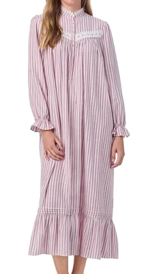 Nova camisola de balé longa Eileen West listrada vermelha algodão rayon flanela 48" $82 M - Imagem 1 de 4