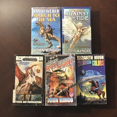 Lot of 5 BAEN science fiction paperback novels John Ringo Weber Williamson Moon Foto 1 de 4