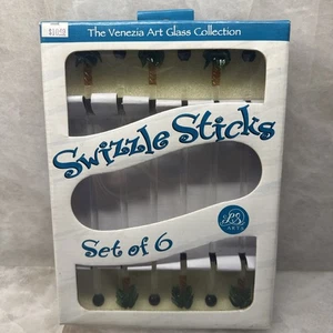 Swizzle Sticks Palm Trees Set Of 6 Venezia Art Glass Barware Stirring Sticks NEW - Picture 1 of 11
