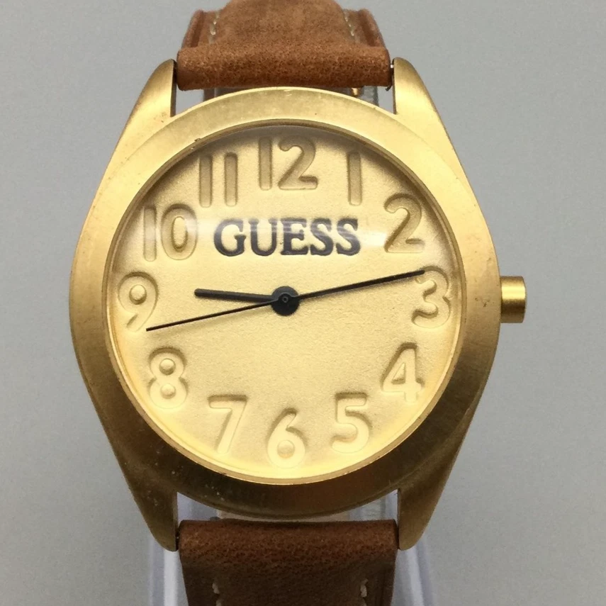 Vintage Guess Gold Tone 35mm Watch Leather Strap Embossed New Battery - Image 1 of 4