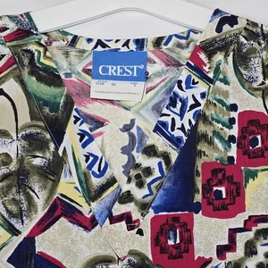 Vintage CREST Scrub Top Size Small Retro Geometric Aztec Print 90s Unisex - Picture 1 of 11