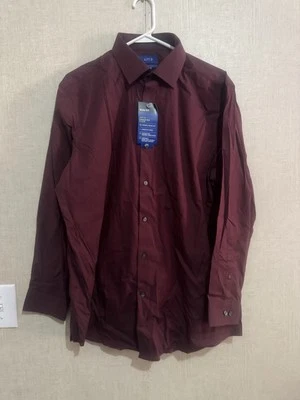 Apt. Camisa de vestir 9 Premier Flex ajustada con botones para hombre talla L borgoña  Foto 1 de 4