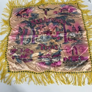 Vintage San Antonio Texas Pillow Cover w Fringe Souvenir Scenic Wonders 16-inch - Picture 1 of 13