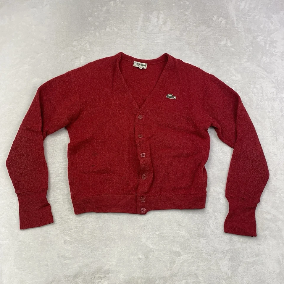 VTG Chemise Lacoste Cardigan Red Wool Korea Made Croc Logo Preppy Knit Sweater - Image 1 of 4