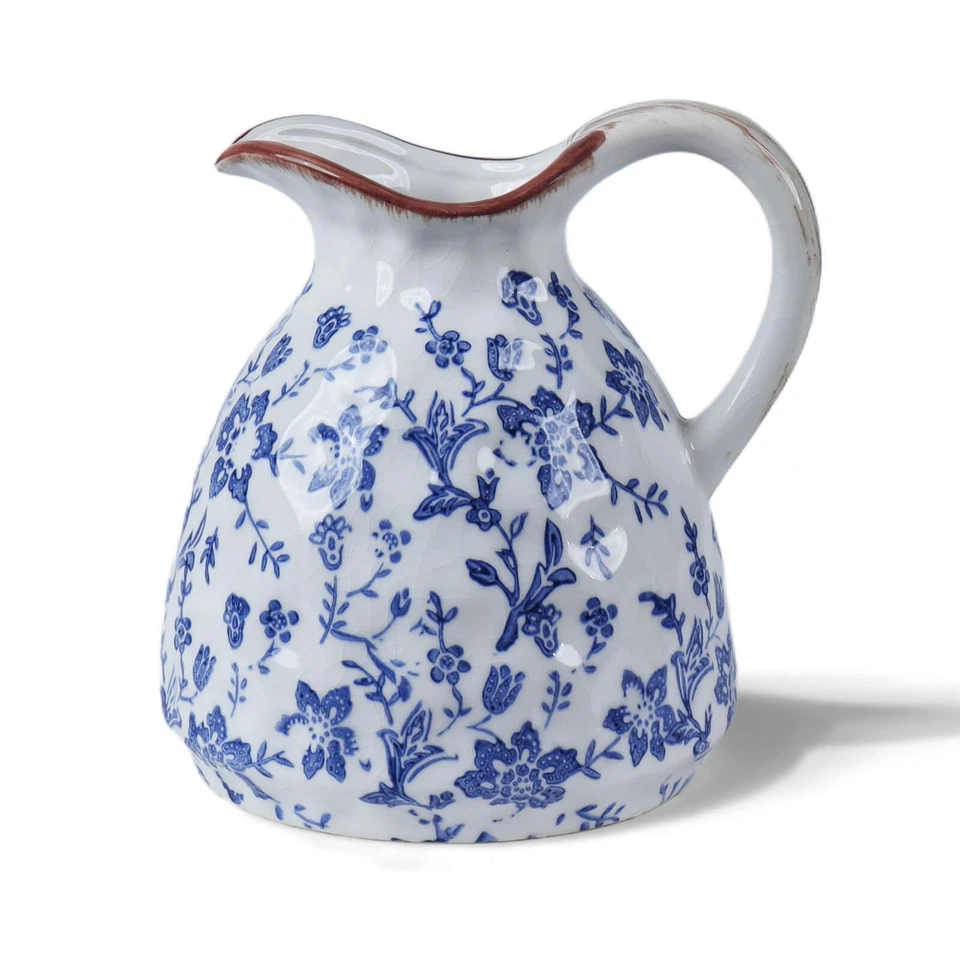 Blue and White Ceramic Vase with Handle – 7.28 Inch Vintage Crackle Glaze Pit... - Image 1 of 4