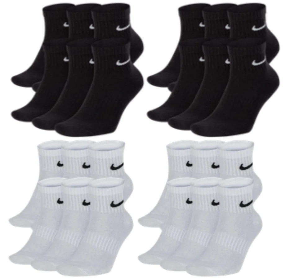 6/12 Paar Nike Socken Cushioned Everyday bis Knöchel | Größe 35-46 |Schwarz/Weiß - Bild 1 von 1