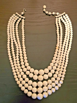 Vintage 14" Graduado Imitación Perla 5 Hilos Ajustable Collar tono plata cierre gancho Foto 1 de 4