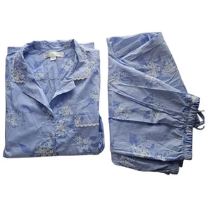 NWT Eileen West XL Blue Floral Pajama Set Pants Short Sleeve Button Up Cotton - Picture 1 of 12