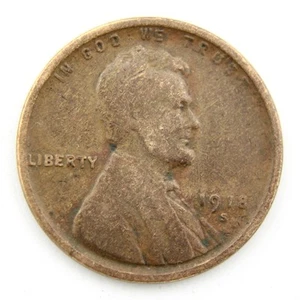 1918 S - Lincoln Wheat Penny - Fine [C91] Coin Collectible - Picture 1 of 2