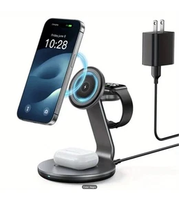 Station Chargeur Sans Fil 3 en 1 Magnétique pour Iphone 16~12, Apple Watch (Gris) - Photo 1 sur 8