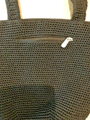 SAK Bolso de Crochet Negro Original Tejido a Mano Cartera de Hombro Cremallera De Colección Hippy Gótico Foto 1 de 4