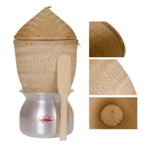 Steamer Pot Bamboo Basket Cover Sputala Thai Aluminum Glutinous Rice Mango 22cm - Picture 1 of 5