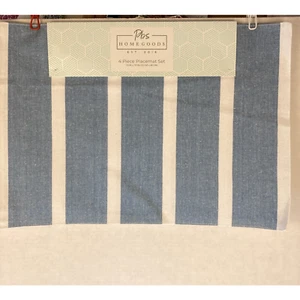 pbs Homegoods Placemats Cotton Blend 4 Piece Blue White Stripe 13x19 inches - Picture 1 of 6