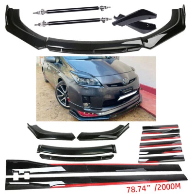 Gloss Black For Toyota Prius Front Bumper Lip Spoiler Splitter + Side Skirt - Изображение 1 из 4