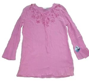 Merona XL Bathing Suit Cover Up Sequins Pink Cotton Gauze Long Sleeves Defect* - Picture 1 of 13