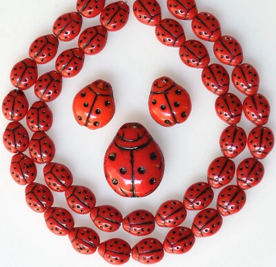 Czech Pressed Glass Ladybug Beads 13mm Lot of 45 - Image 1 of 4