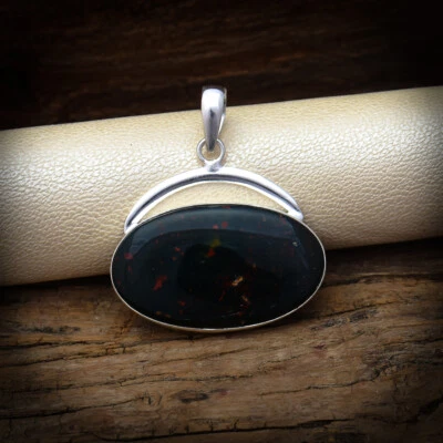 Pittoresco Sangue IN Pietra 925 Argento Sterling Fatto a Mano Ciondolo - Immagine 1 di 4
