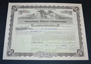 American Placer Corporation 1911 stock certificate - Glen Canyon - Picture 1 of 1