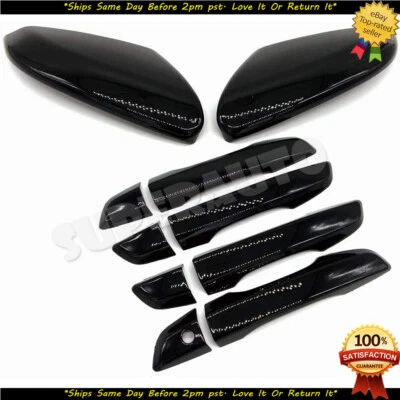 Fits 2016-2021 Honda CIVIC Glossy Black Top Mirror+Handle Cover Overlay Set SI - Image 1 of 4