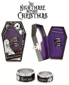 Nightmare Before Christmas Jack Sally Ring Set Now And Forever Coffin Box Disney - Picture 1 of 4