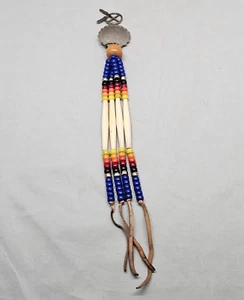 Vtg Native American Choker Pendant Metal Amulet Bone? Beaded Multicolored Beads - Picture 1 of 17