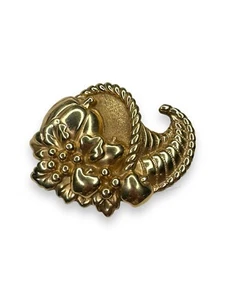 Ginnie Johansen Gold Tone Cornucopia Brooch Autumn Thanksgiving Vintage - Picture 1 of 9