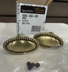 Baldwin Estate 5060 Knob Pair in 060 Satin Brass & Brown 5060-060-MR New - Picture 1 of 14