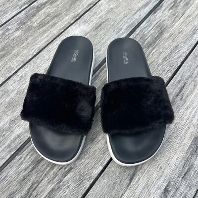 Michael Kors TRIXIE Short Faux Fur Slide Sandal Black Size:9 - Image 1 of 4