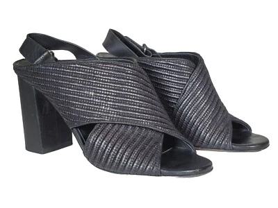 Sandalias VINCE Faine de cuero de yute tejido con tacón grueso con cordones negras para mujer EE. UU. 8 Foto 1 de 4