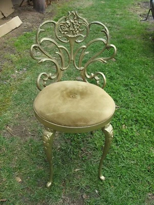 Vintage Kessler Hollywood Regency Vanity Chair Gold Floral Design cast iron - Image 1 of 4