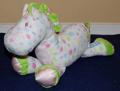 9" Douglas Baby Branco com Listras Rosa e Manchas Coloridas Pelúcia Zebra Cavalo Pônei - Imagem 1 de 3