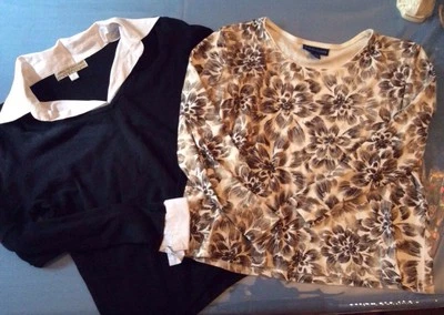 Womens lot of 2 long sleeve shirts, 1 black & 1 BONUS FREE  brown size large,  - Image 1 of 4