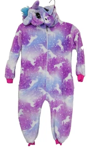 Unicorn Pajamas Fleece Soft Girls 6-7 Sleeper Costume Purple Zips Front and Back - Picture 1 of 7