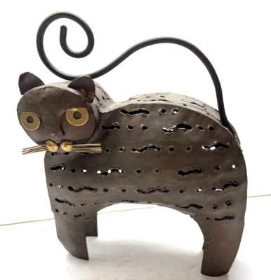 Soporte de luz de té para escultura de gato de metal rústico país, metal mezclado, 10 pulgadas HALLOWEEN Foto 1 de 4