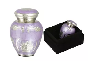 Mini cremation small keepsake memorial urn for token ashes purple silver flower - Picture 1 of 5