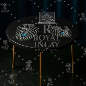 21" Luxury Handmade Black Marble Coffee Table with Mother of Pearl Peacock Inlay - Picture 1 of 9