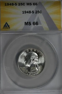 1948-S  .25   ANACS   MS 66   Washington Quarter, Silver 25 Cents (0.25) - Picture 1 of 2
