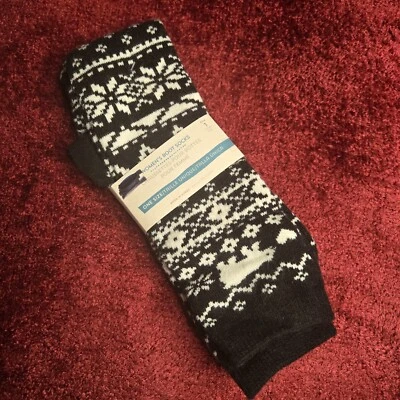 Старый темно-синий женщин загрузки носки зимние один размер новый с Ярлыками B/W медведь Nordic Fair Isle - Изображение 1 из 4